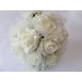 Large Wedding Bouquet in Ivory Glitter Roses with Ivory Netting
